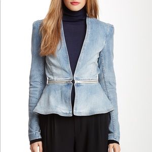 Rebecca Taylor Denim Chambray zippered Peplum Top